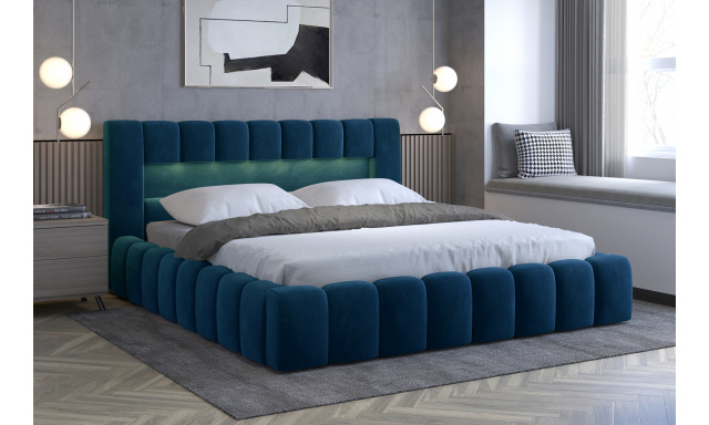 Moderná posteľ Lebrasco, 180x200cm, modrá Monolith + LED