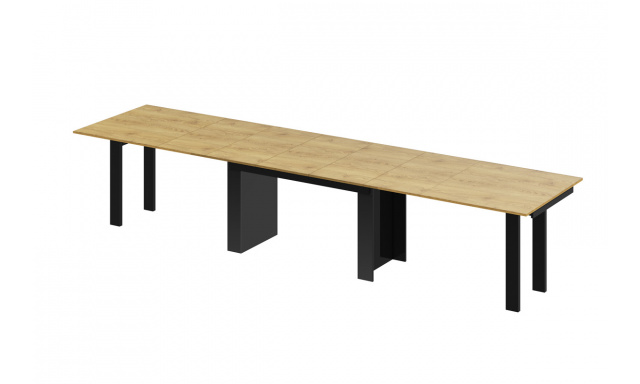 Jedálenský stôl Margo- rozklad od 170 cm do 410 cm, doska Slunečný dub / nohy čierny lesk