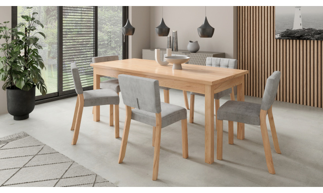 Stůl Adriana305 dub craft + 6x šedá jídelní židle