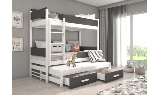 Poschoďová dětská postel Icardi, 200x90 cm, biela/antracit