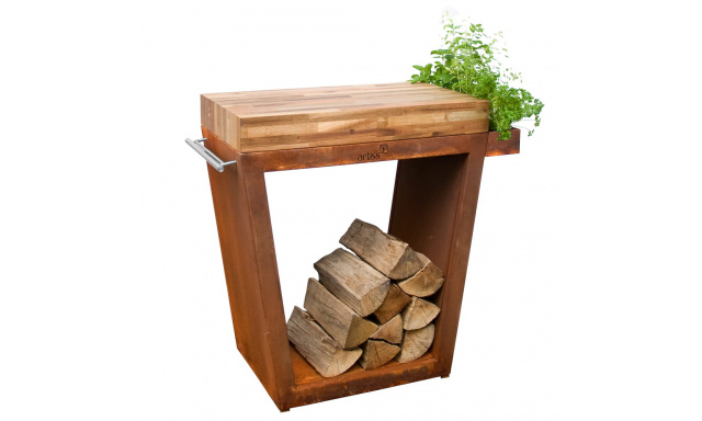 Stůl Heros 80x45cm, corten/wood (zkosený)