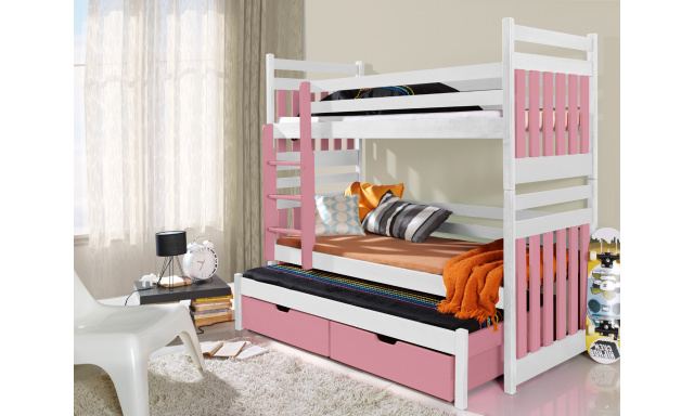 Patrová detská posteľ Todd, 80x180cm, biela/růžova