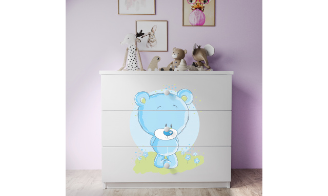 Detská komoda Sen biela- Modrý medveď