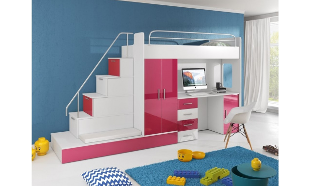 Detská izba Rimini, biela / ružový lesk