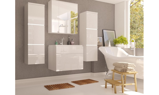 Kúpeľňový nábytok Pietro, biely lesk + umývadlo