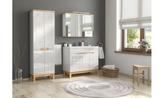 Kúpeľňový nábytok Brela zostava C, wotan/biely lesk + umývadlo