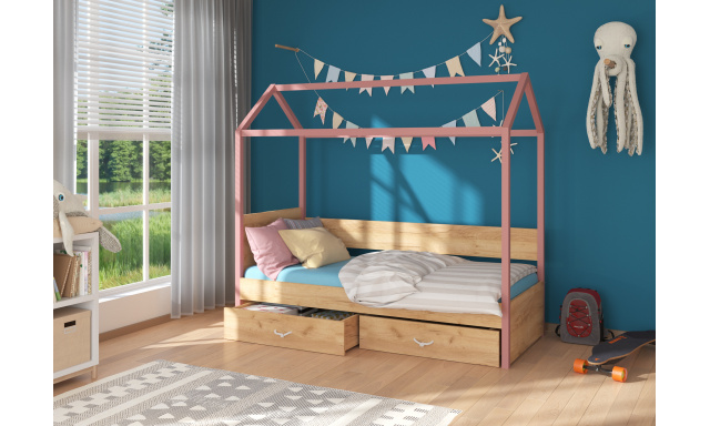 Detská posteľ Othelo väčšia růžová / dub zlatý + matrace ZADARMO!