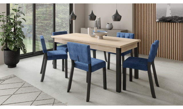 Stůl Adriana305 sonoma + 6x modrá jídelní židle