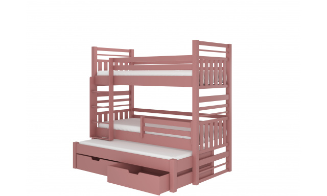 Poschodová posteľ pre 3 deti Hanka, 200x90cm, ružová