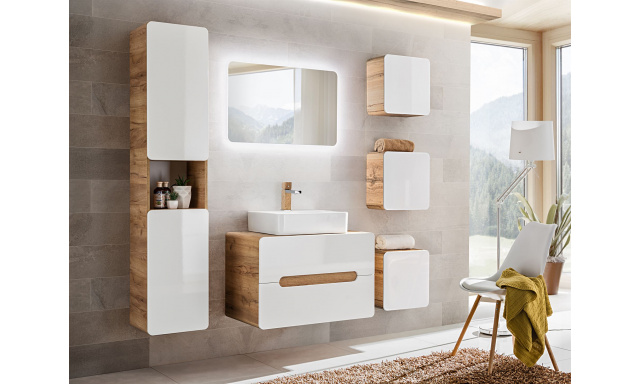 Kúpeľňový nábytok Atako zostava C, craft/biely lesk + umývadlo + zrkadlo