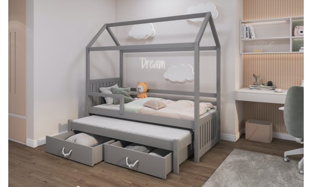 Moderná detská posteľ v tvare domčeka Jana, šedá (180x80cm)