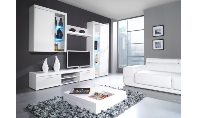 Moderná obývacia stena Speciale, biela / biely lesk