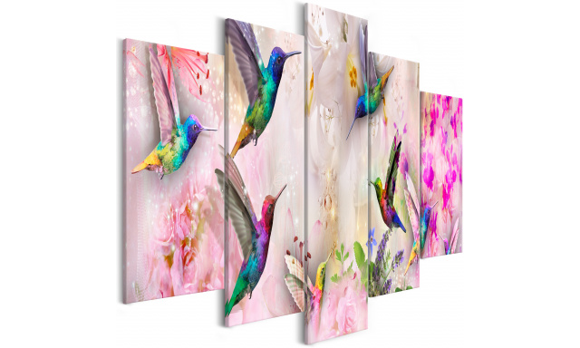 Obraz - Colourful Hummingbirds (5 Parts) Wide Pink