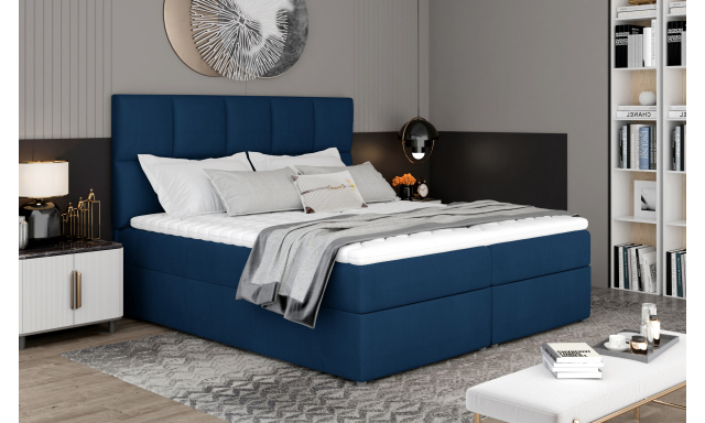 Box spring posteľ Grass 200x185cm, modrá Žinilka