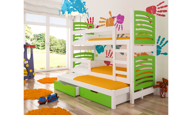Detská poschodová posteľ Sonno, biela / zelená + matrace ZADARMO!