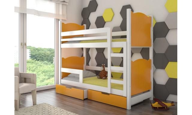 Detská poschodová posteľ Marika, biela / oranžová + matrace ZADARMO!