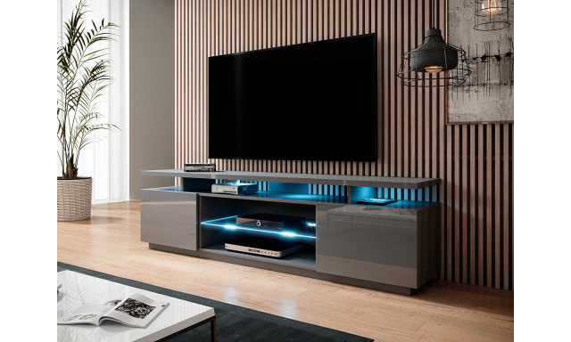 Kvalitný TV stolík Eremko, MDF sivý lesk + LED podsvietenie