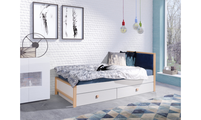 Moderná posteľ Zenon, 200x90, biela/modré čelo