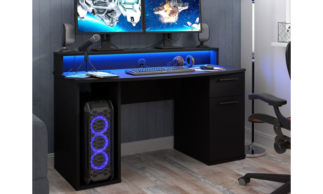 PC stôl Gamer, čierny + LED