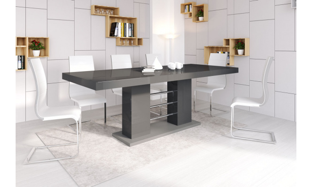 Rozkladací jedálenský stôl Felix, sivy lesk + sivy
