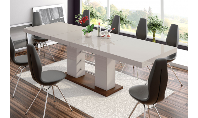 Rozkladací jedálenský stôl Felix, cappuccino lesk + hnědý