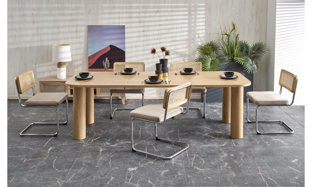 Luxusný oválny jedálenský stôl s rozkladom Hema112, dub prírodný