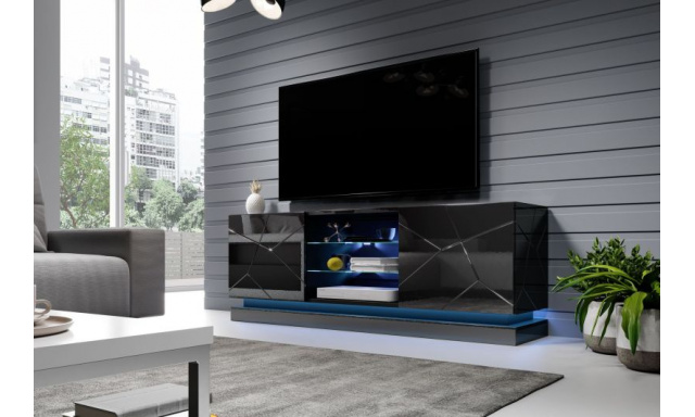 Luxusný TV stolík Querty 160cm, MDF čierny lesk