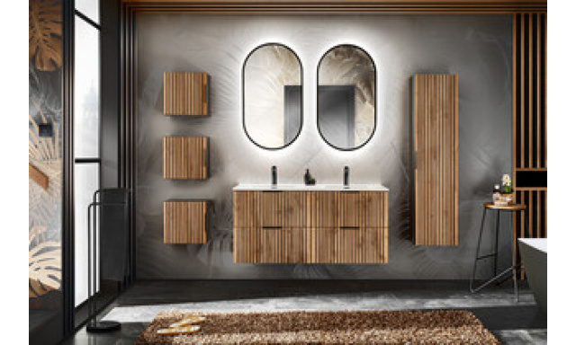 Kúpeľňový nábytok Leda, zostava L/ čierna/wotan+ zrkadla+ umývadlo
