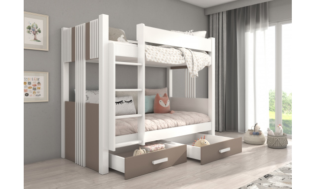 Poschodová posteľ pre 2 deti, 200x90cm, biela/trufel