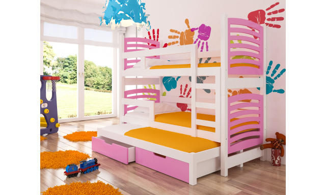 Detská poschodová posteľ Sonno, biela / ružová + matrace ZADARMO!