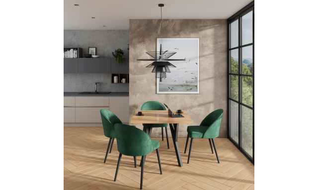 Stůl Adriana301 dub craft + 4x zelená jídelní židle