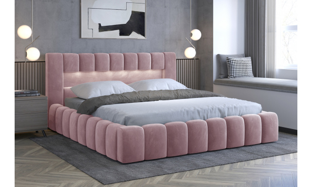 Moderná posteľ Lebrasco, 180x200cm, ružová Monolith + LED