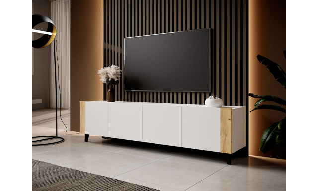 Moderný TV stolík Serafen, biely/dub craft