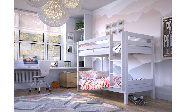 Poschodová posteľ Olina pre dve deti, 2x 90x190 cm, biela