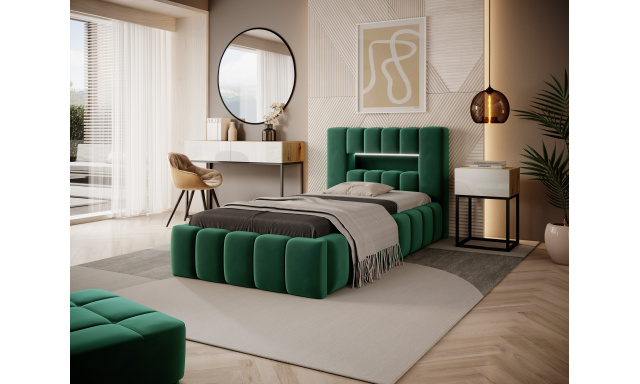 Moderná posteľ Lebrasco, 90x200cm, zelená Nube + LED