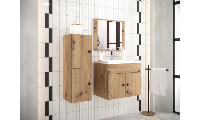 Kúpeľňový nábytok Kresto D, dub Artisan + umývadlo + zrkadlo