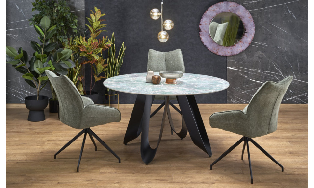 Luxusný okrúhly jedálenský stôl Hema4003, zelený mramor