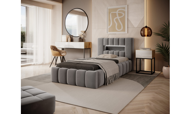 Moderná posteľ Lebrasco, 90x200cm, sivá Nube + LED