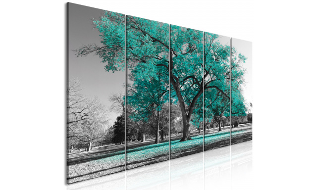 Obraz - Autumn in the Park (5 Parts) Narrow Turquoise