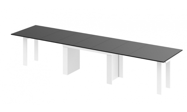 Jedálenský stôl Margo- rozklad od 170 cm do 410 cm, doska čierny lesk/ nohy biely lesk