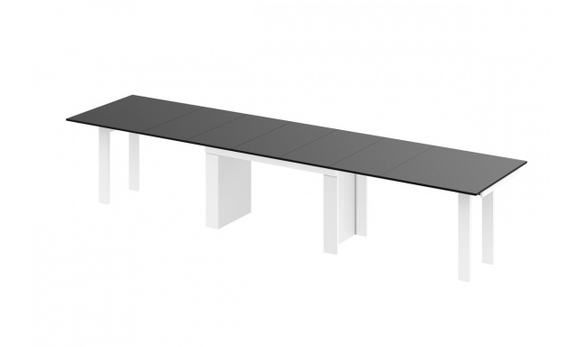 Jedálenský stôl Margo- rozklad od 170 cm do 410 cm, doska čierny mat/ nohy biely lesk