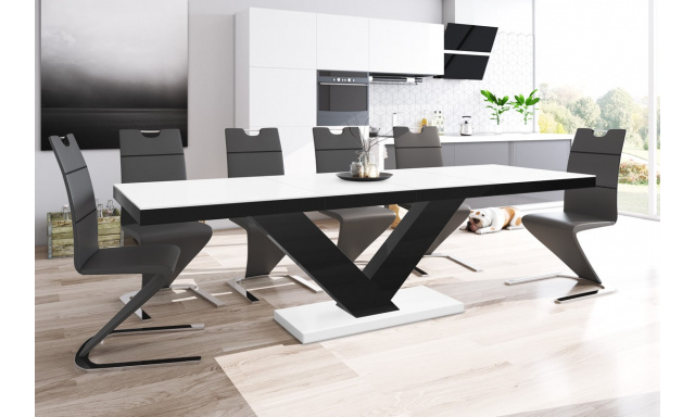 Rozkladací jedálenský stôl Coral, biely mat / čierny lesk