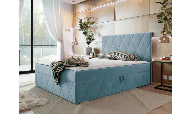 Moderný boxspring posteľ Silena 140x200cm, modrá Magic Velvet