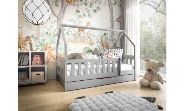 Moderná detská posteľ Albion 160x80 Domček, sivá