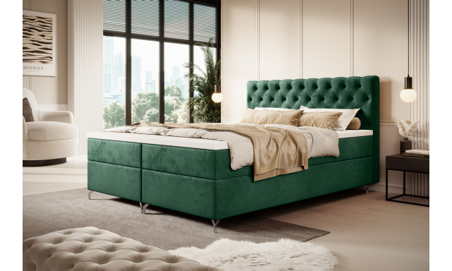 Štýlová box spring posteľ Chania, 160x200cm, zelená Monolith
