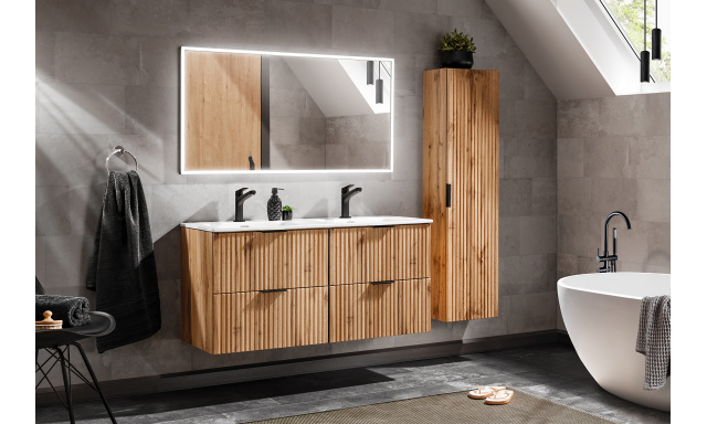 Kúpeľňový nábytok Adela, zostava O/ dub wotan+ umývadlo+ zrkadlo s LED
