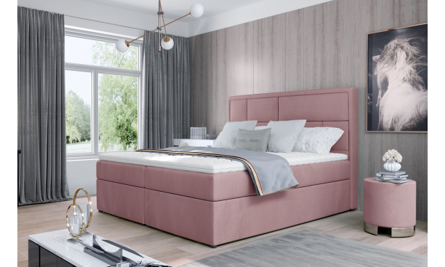 Kvalitná box spring posteľ Meredit 180x200, ružová Velvet
