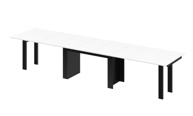 Jedálenský stôl Margo- rozklad od 170 cm do 410 cm, doska biely lesk/ nohy čierny lesk
