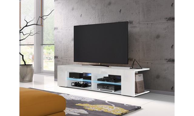 Moderný TV stolík Spine 140, biely + LED