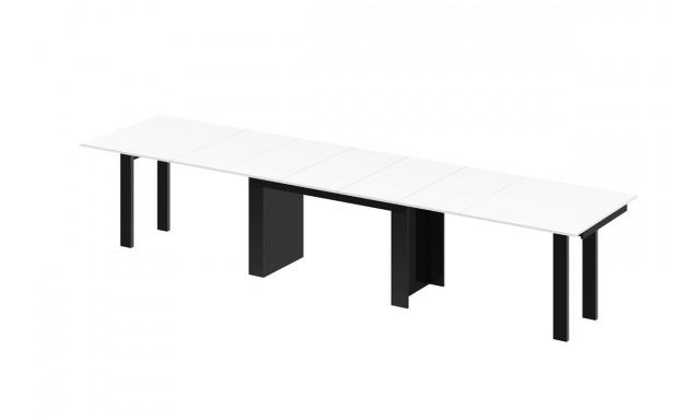 Jedálenský stôl Margo- rozklad od 170 cm do 410 cm, doska biely mat/ nohy čierny lesk